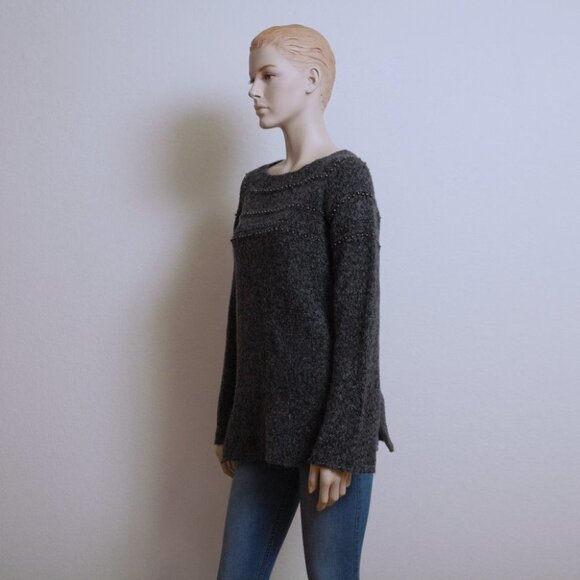 Anthropologie Three Dots Crew Neck Embellished Sweater Gray Women Size S - Picture 4 of 7